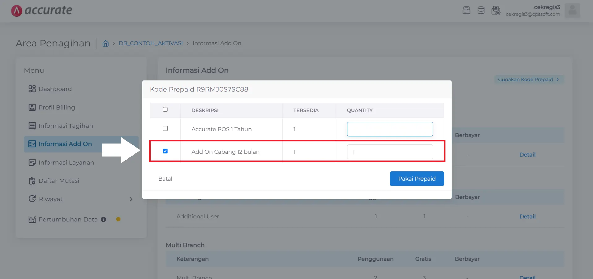 penggunaan paket add-on